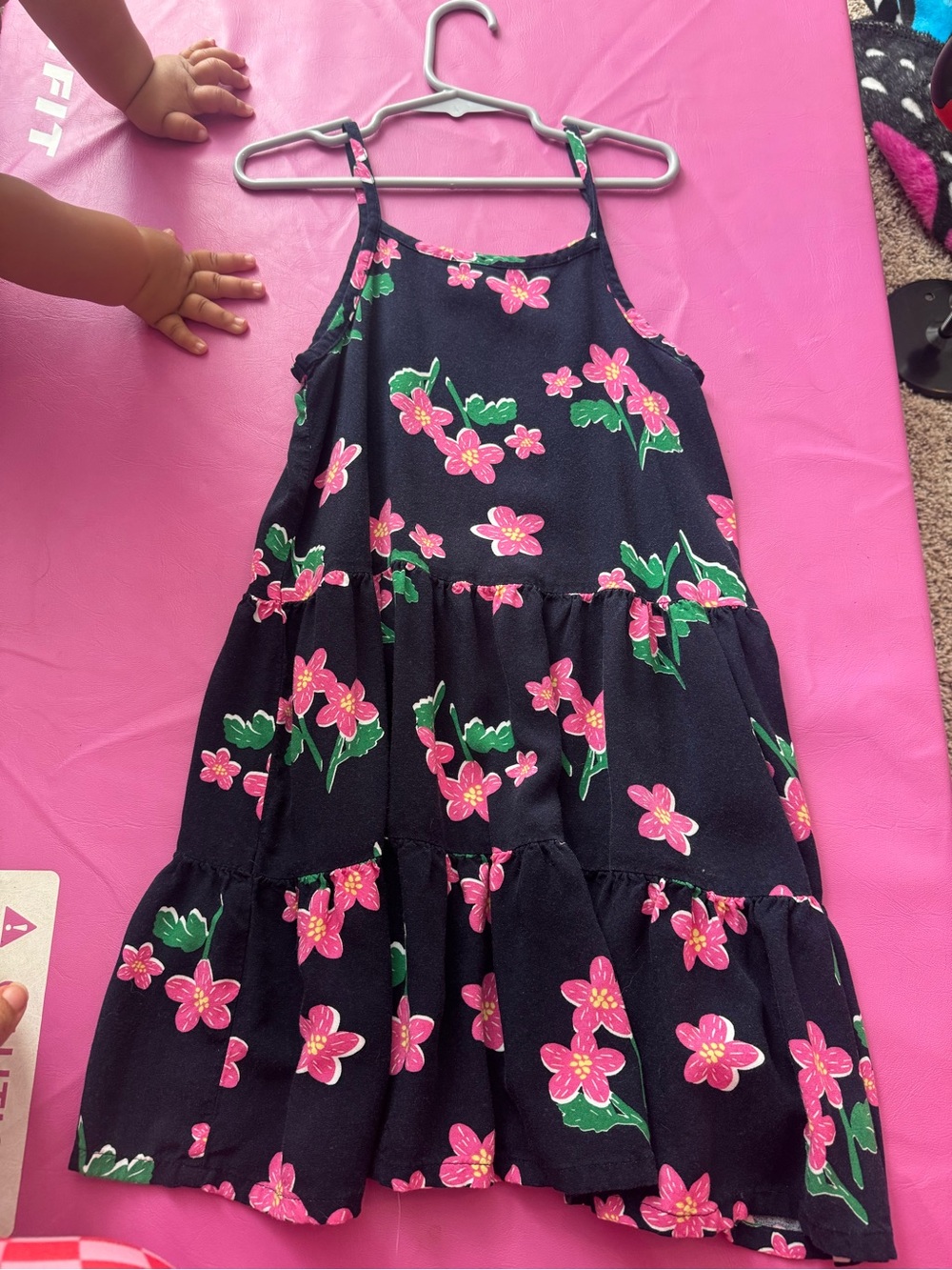 Old Navy Black Floral Tiered Sundress with Pink Flowers